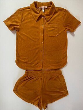 Hutch Terry Cloth Shirt & Shorts Set | Size  XS | Burnt Orange